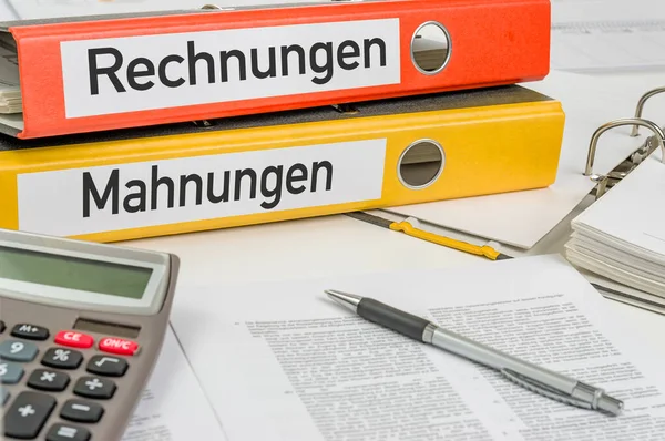Folders Label Invoices Warnings Rechnungen Und Mahnungen German — Stock Photo, Image