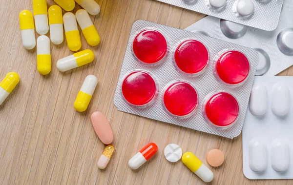 Olika Läkemedel Piller Och Kapslar Med Blisterförpackningar — Stockfoto