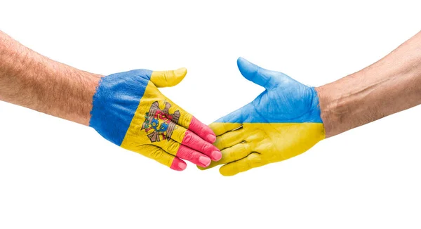 Uścisk Dłoni Między Mołdawią Ukrainą — Zdjęcie stockowe