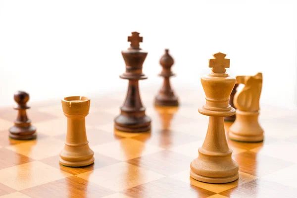 Chess Pieces Chessboard White Background — Fotografia de Stock