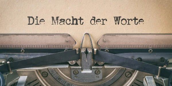 Text Written Vintage Typewriter Power Words German Die Macht Der — Fotografia de Stock