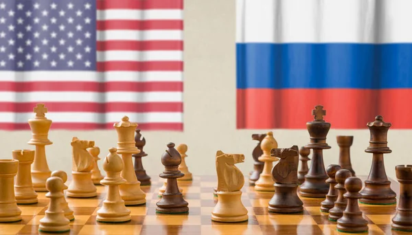 Konzept Mit Schachfiguren Vereinigte Staaten Und Russland — Stockfoto