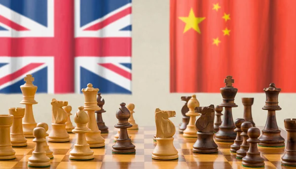 Satranç Taşlarıyla Kavram Çin Birleşik Krallık — Stok fotoğraf
