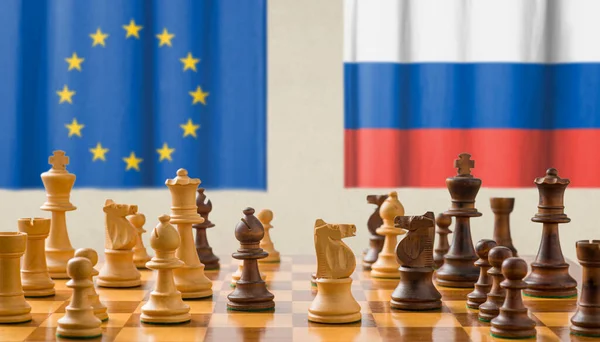 Satranç Taşlarıyla Kavram Avrupa Birliği Rusya — Stok fotoğraf