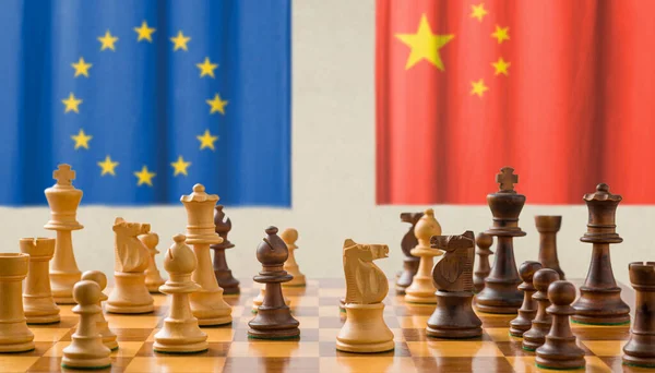 Concept Met Schaakstukken Europese Unie China — Stockfoto