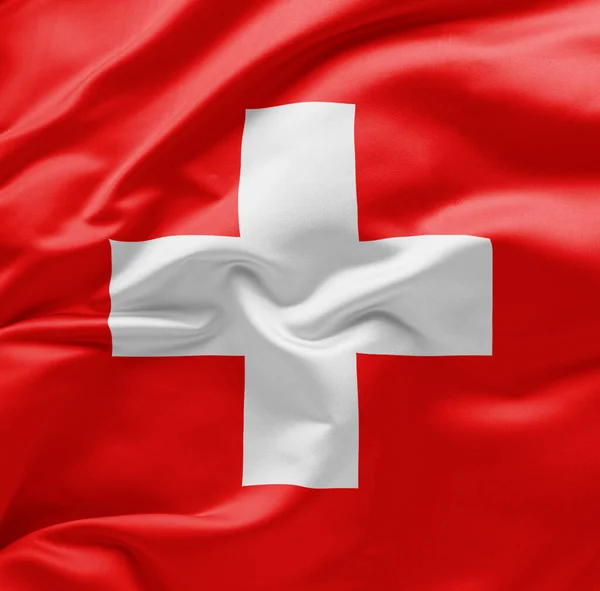 Schweizerische Nationalflagge Geschwenkt — Stockfoto