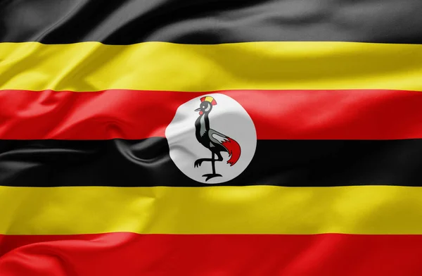 Ugandas Nationalflagge Schwenkend — Stockfoto