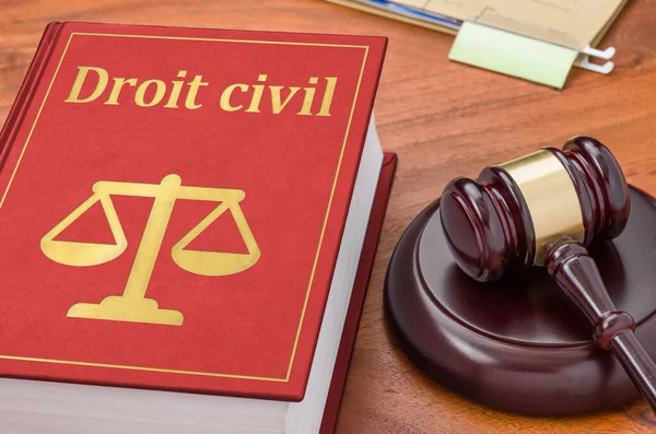 Een Wetboek Met Een Hamer Privaatrecht Het Frans Droit Civil — Stockfoto