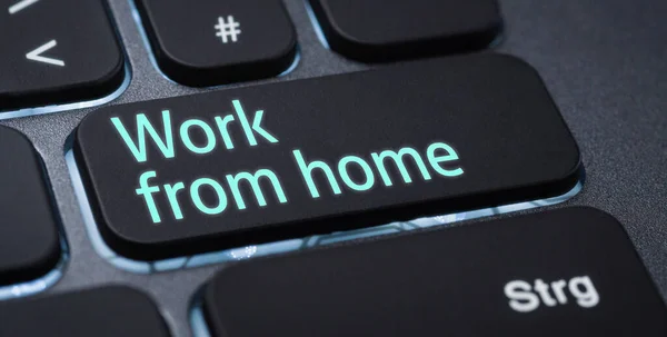 Φωτισμένο Πληκτρολόγιο Ετικέτα Κλειδί Εργασία Από Σπίτι — Φωτογραφία Αρχείου