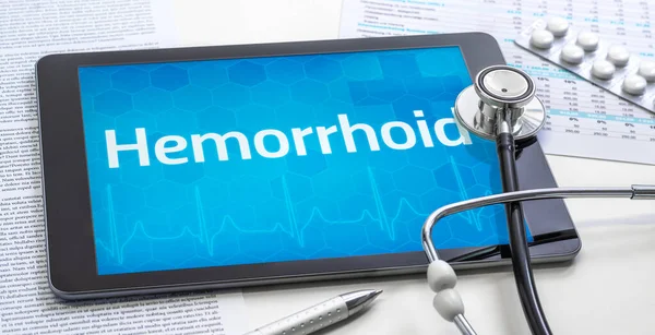 Słowo Hemoroid Wyświetlaczu Tabletki — Zdjęcie stockowe