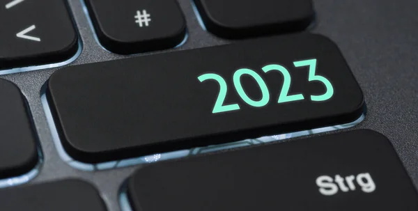 Keyboard Blue Button 2023 Keyboard Illuminated Button 2023 — Stock Photo, Image