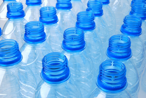 Blue plastic bottles