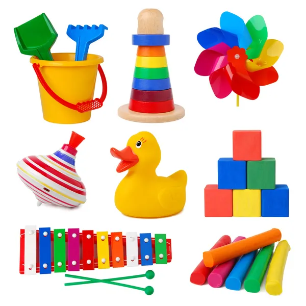 Brinquedos isolados sobre fundo branco — Fotografia de Stock