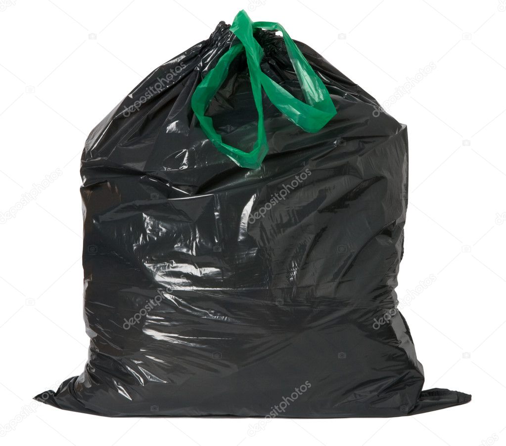 Black rubbish bag isolated on white background