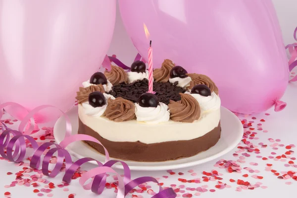 Birthday cake with pink decoration — Stock Photo, Image