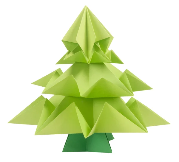 Origami Kerstboom geïsoleerd op witte achtergrond — Stockfoto