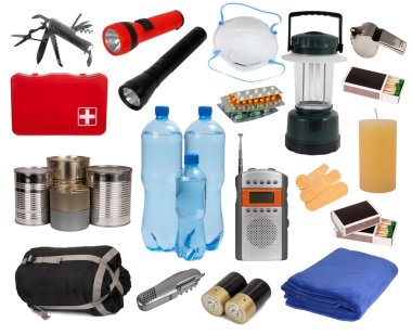 Objects useful in an emergency situation isolated on white clipart