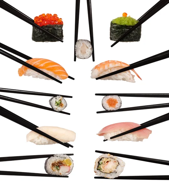 Collection of various types of sushi isolated on white — Stock Photo, Image