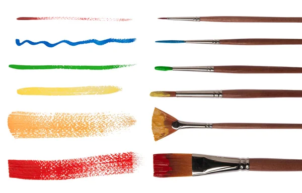 Paintbrushes with brush strokes isolated on white background — Stock Photo, Image