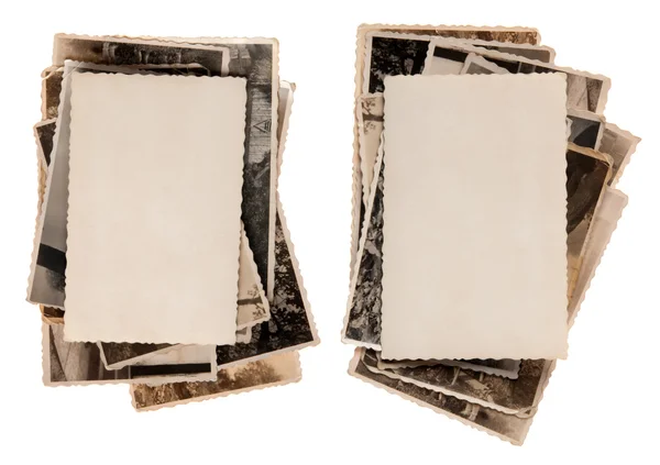 Sacks of old photographs with blank photo on the top — Stock Photo, Image