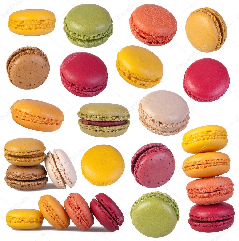 Colorful macaroons collection isolated on white