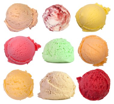 Scoops of ice cream isolated on white background clipart