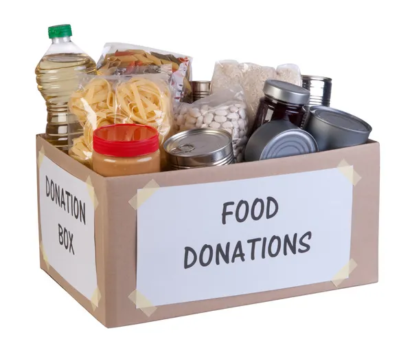 Food donations box isolated on white background — Stock Photo, Image