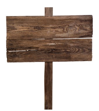 Beyaz arka plan üzerinde izole eski ahşap tabela