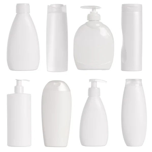 White containers and bottles isolated on white — Stock Photo, Image