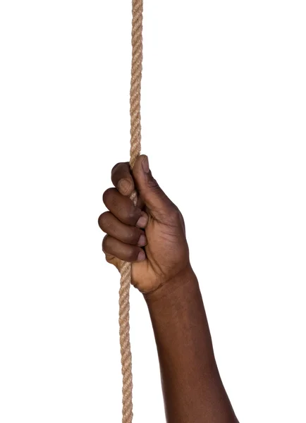 Man pulling a rope isolated on white background — Stock Photo, Image