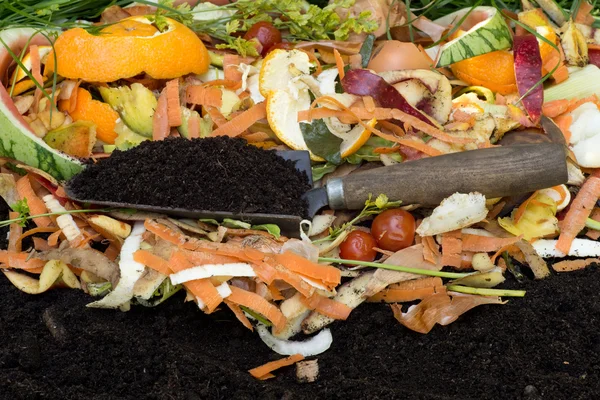Kompost s kompostovaného půdy — Stock fotografie