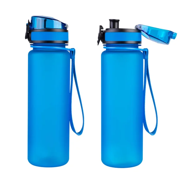 青いプラスチック水のボトルは 白い背景で隔離 — ストック写真