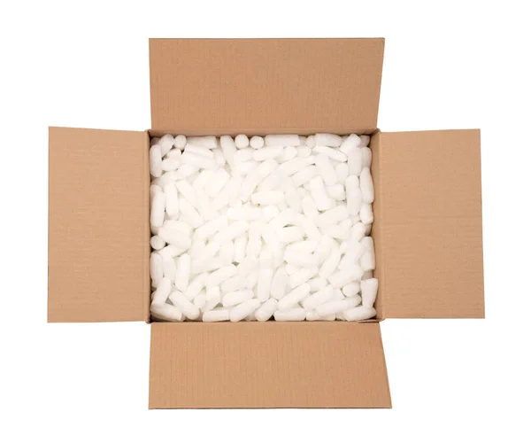 Brown Cardboard Box White Foam Fillers Isolated White Background — Stock Photo, Image