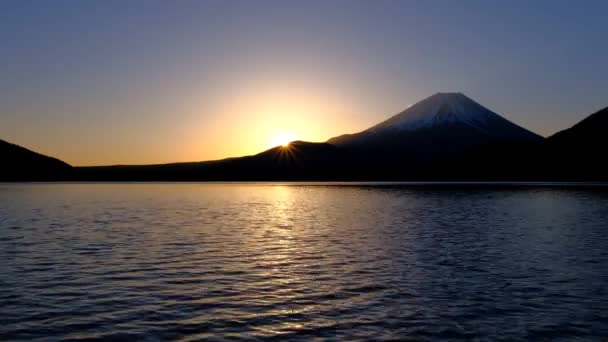 Sonnenaufgang Und Fuji Vom Motosu See Japan 2022 — Stockvideo