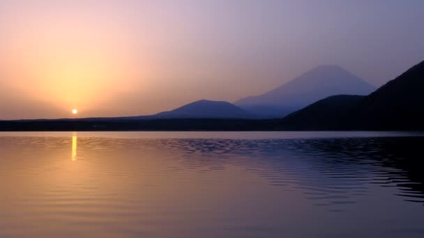 Dunstkreis Fuji Und Sonnenaufgang Vom Motosu See 2022 — Stockvideo