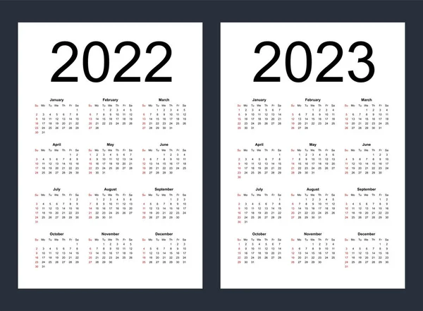 Enkla Redigerbara Vektorkalendrar För 2022 2023 Veckan Börjar Söndag Vertikalt — Stock vektor