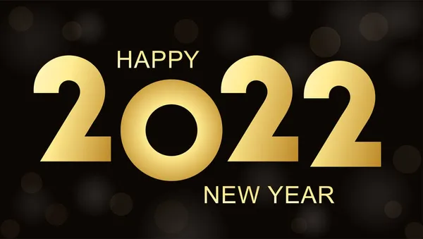 2022 Happy New Year Avond Gloeiende Tekst Ontwerp Zwarte Achtergrond — Stockvector