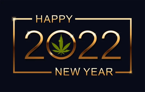 2022 Gelukkig Nieuwjaar Achtergrond Met Marihuana Blad Gelukkig Nieuwjaarskaart Vectorillustratie Stockvector
