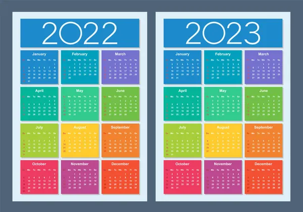 Kleurrijke Kalender Voor 2022 2023 Jaar Week Begint Zondag Verticale Vectorbeelden