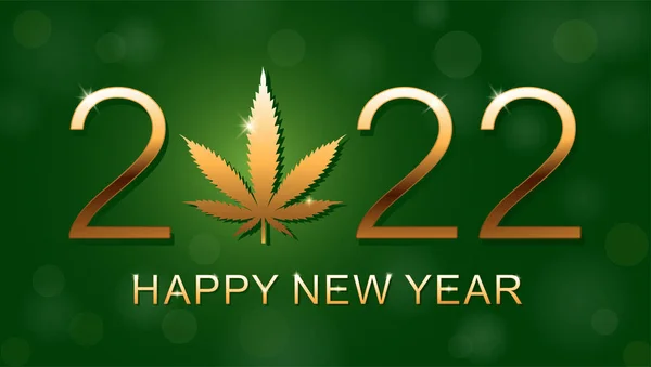 Oro Marijuana Foglia 2022 Anno Sfondo Verde Illustrazione Vettoriale Natale Illustrazioni Stock Royalty Free