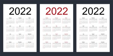 2022 yılı için basit düzenlenebilir vektör takvimi. Hafta pazar günü başlıyor. Dikey. Beyaz arkaplanda izole vektör illüstrasyonu.