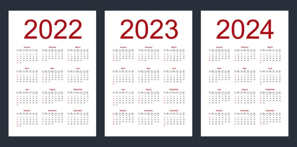 Простые Редактируемые Векторные Календари 2022 2023 2024 Годов Неделя Начинается Векторная Графика