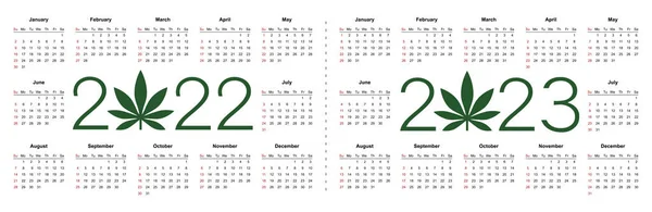 Marihuana Kalender Für 2022 Und 2023 Jahr Medizinisches Cannabis Einfache — Stockvektor