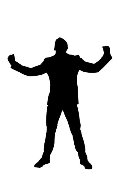 Busineesman silhouette showing victory — Stock Photo, Image