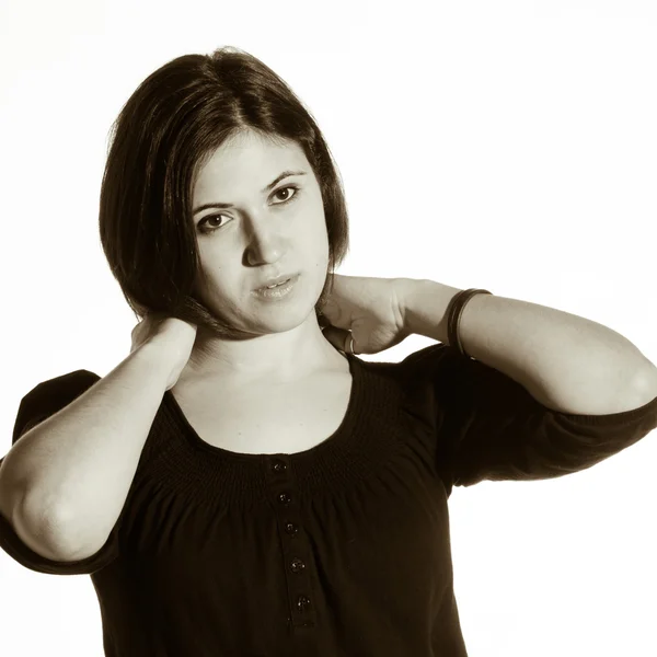 Mooie jonge vrouw in casual kleding gebaren — Stockfoto