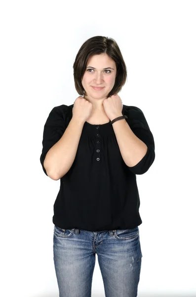 Retrato de mujer joven con brazos al cuello — Foto de Stock