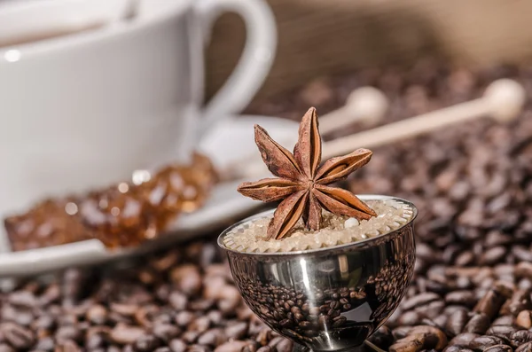 Yıldız anason ve kahve çekirdekleri — Stok fotoğraf