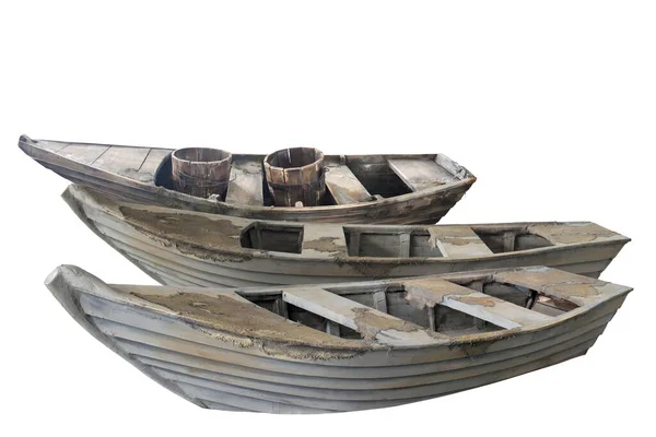 Antiguos Barcos Vacíos Madera Aislados Sobre Fondo Blanco — Foto de Stock