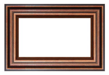 Beyaz arka planda izole edilmiş eski tip ahşap kahverengi çerçeve