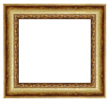Beyaz arkaplanda izole edilmiş eski tarz altın çerçeve